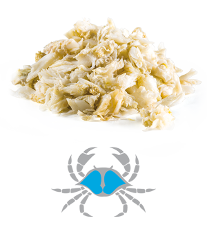 Large and small pieces of white crab meat