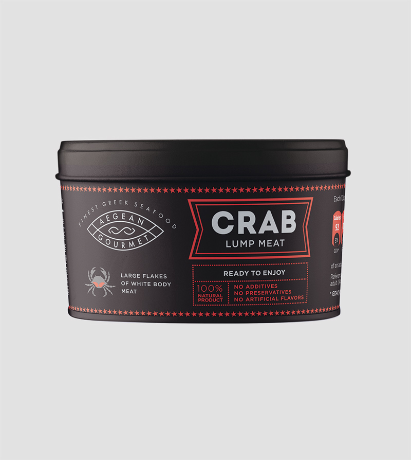 Product Package with red detail, Large pieces of white crab meat