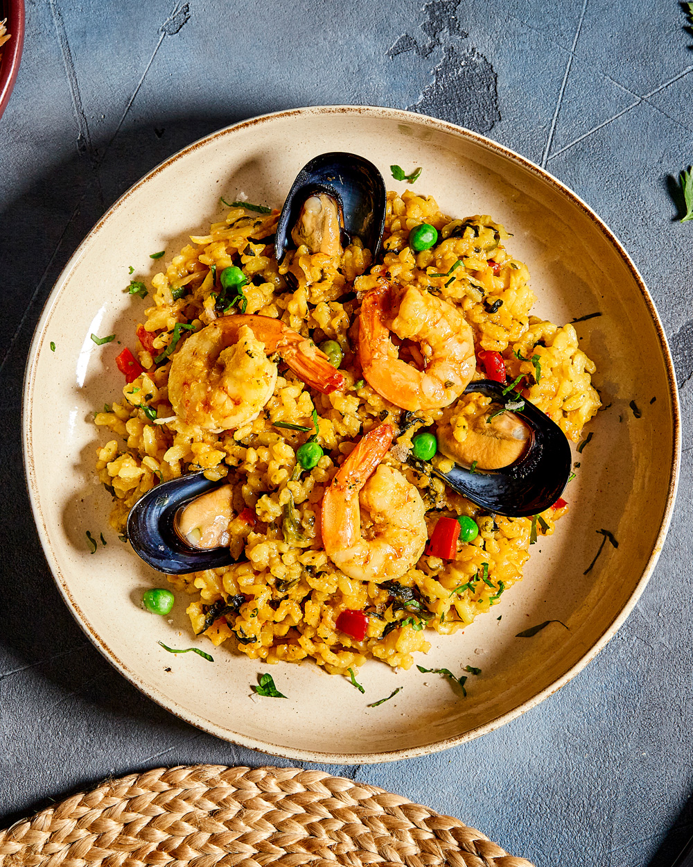 Paella on plate ready to eat