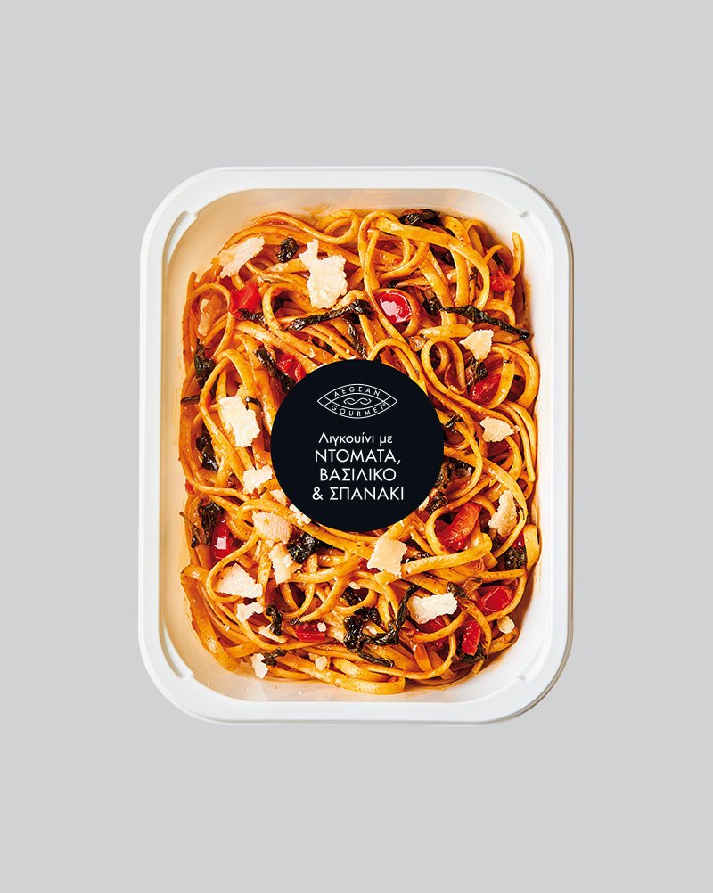 Λιγκουίνι με ντομάτα, βασιλικό & σπανάκι